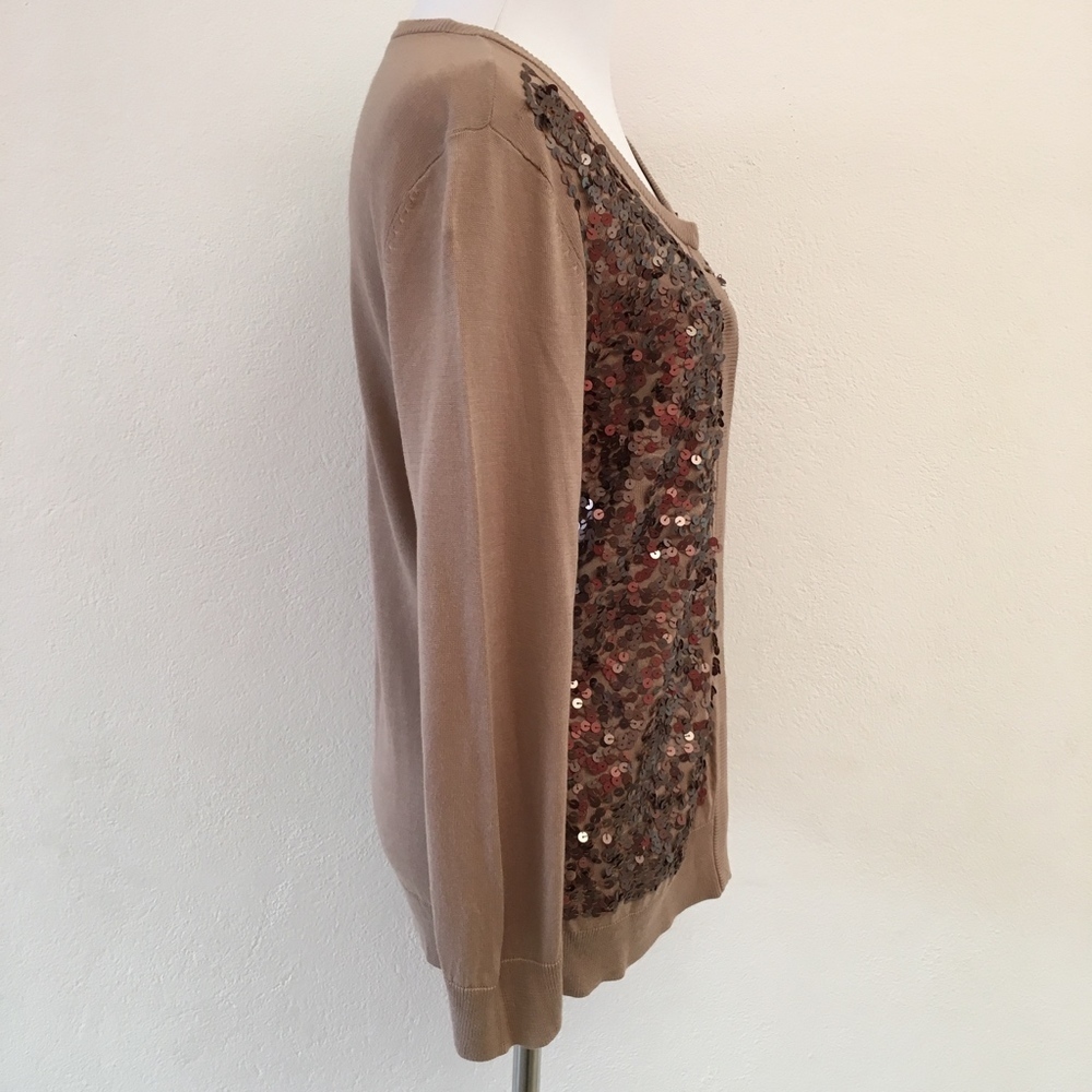 Talbots Brown Sequins Button Down Cardigan Size M - image 4